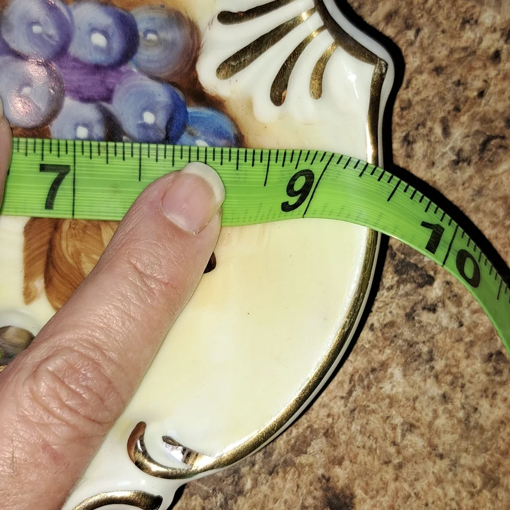 Enesco Divided Candy Nut Dish Server Gold Handle Painted Fruit Victorian Vintage